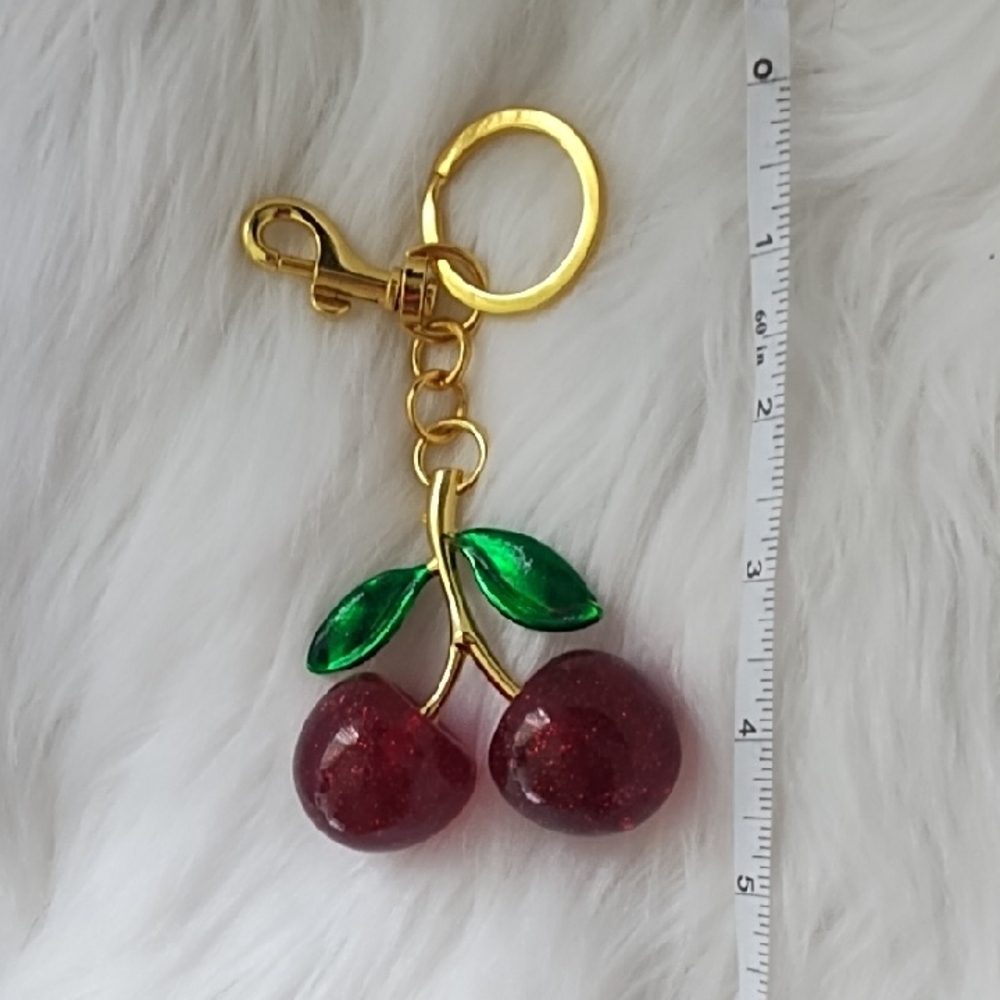 Large Cherry Keychain/Bag Charm with Gold Accents - Picture 1 of 2